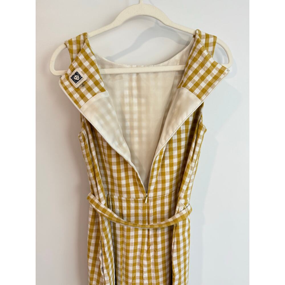 Anne Klein Size 8 Yellow Gingham Dress Waist Tie Feminine Plaid Cottage Core - Picture 5 of 5